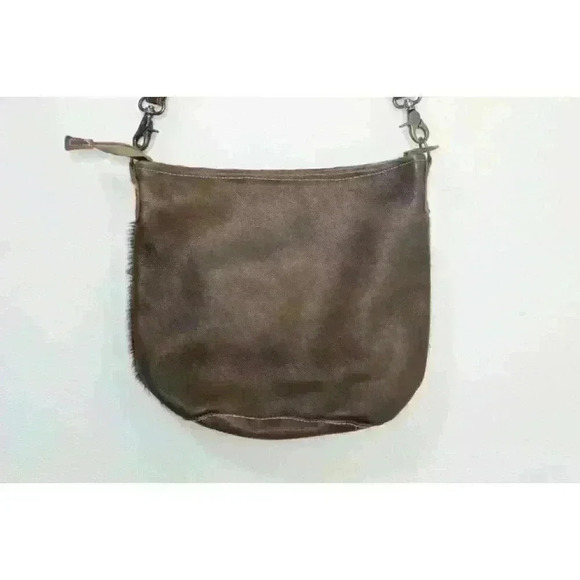 Myra Bag Western Cowgirl On Hide Leather Medium Brown Satchel Crossbody Purse - Picture 6 of 15